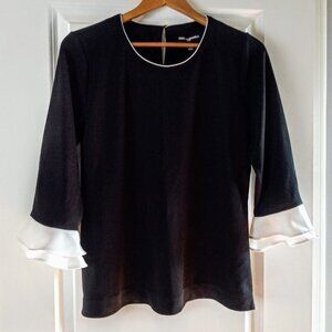 Karl Lagerfeld Black White Ruffle Sleeve Blouse